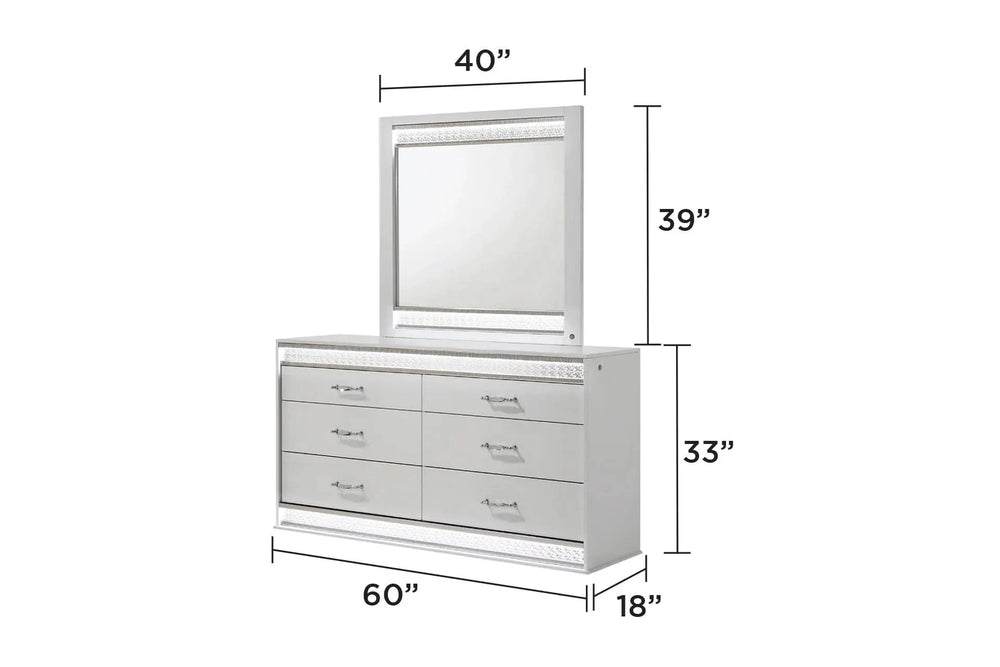 Queen Bedroom Set Wood & White LED Headboard 4-Piece Modern Finish Media 6