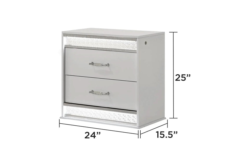 Queen Bedroom Set Wood & White LED Headboard 4-Piece Modern Finish