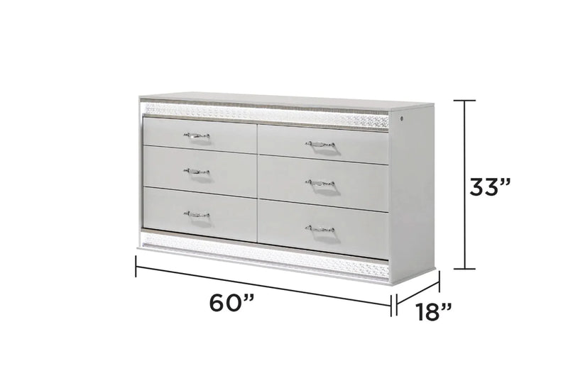Queen Bedroom Set Wood & White LED Headboard 4-Piece Modern Finish
