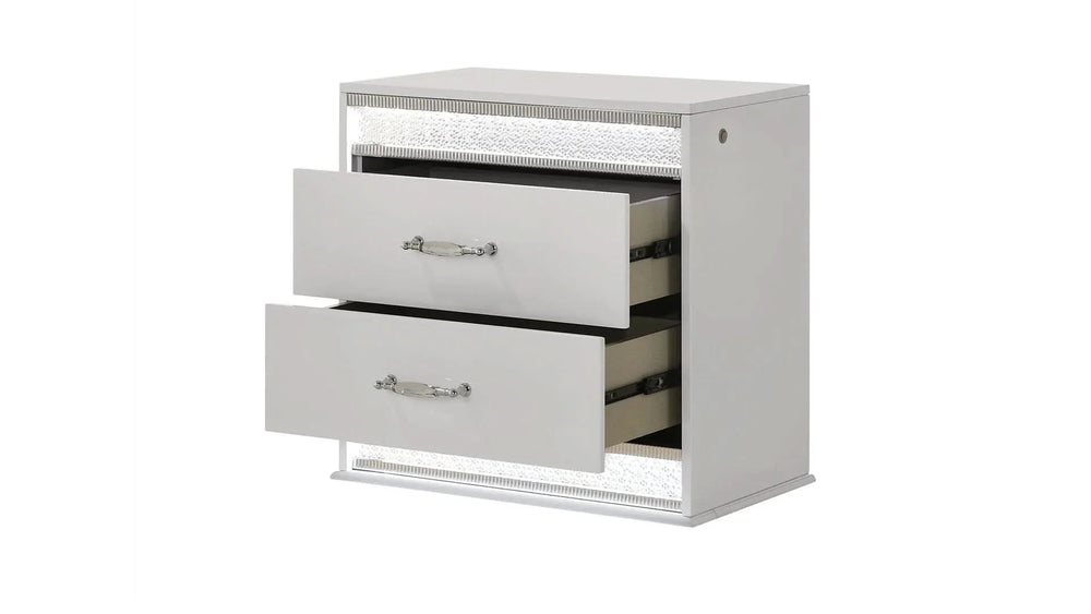 Queen Bedroom Set Wood & White LED Headboard 4-Piece Modern Finish Media 11
