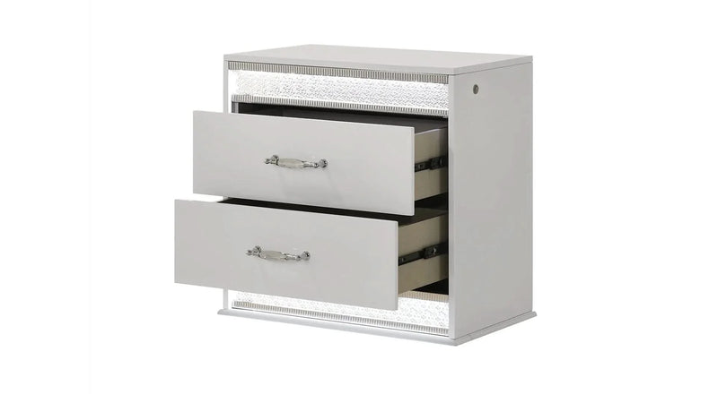 Queen Bedroom Set Wood & White LED Headboard 4-Piece Modern Finish