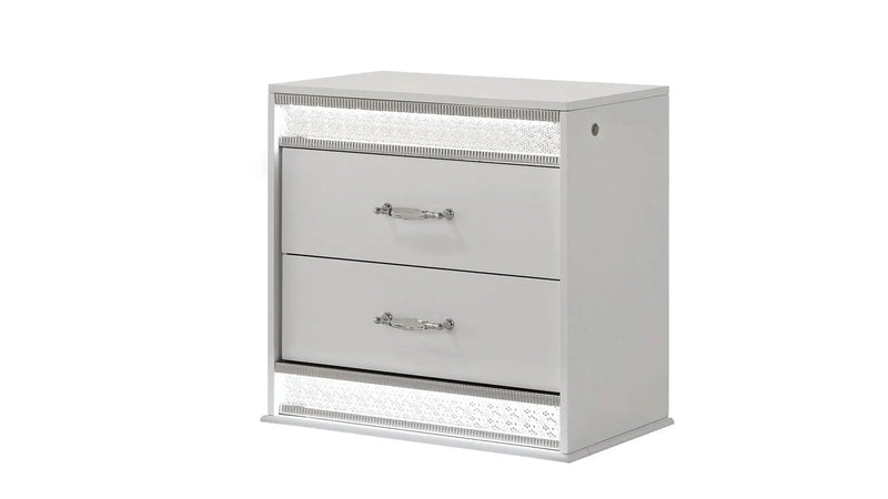 Queen Bedroom Set Solid Wood With LED Headboard White Gloss Finish Modern