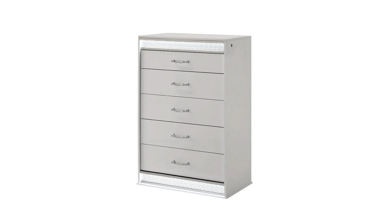 Queen Bedroom Set Solid Wood With LED Headboard White Gloss Finish Modern