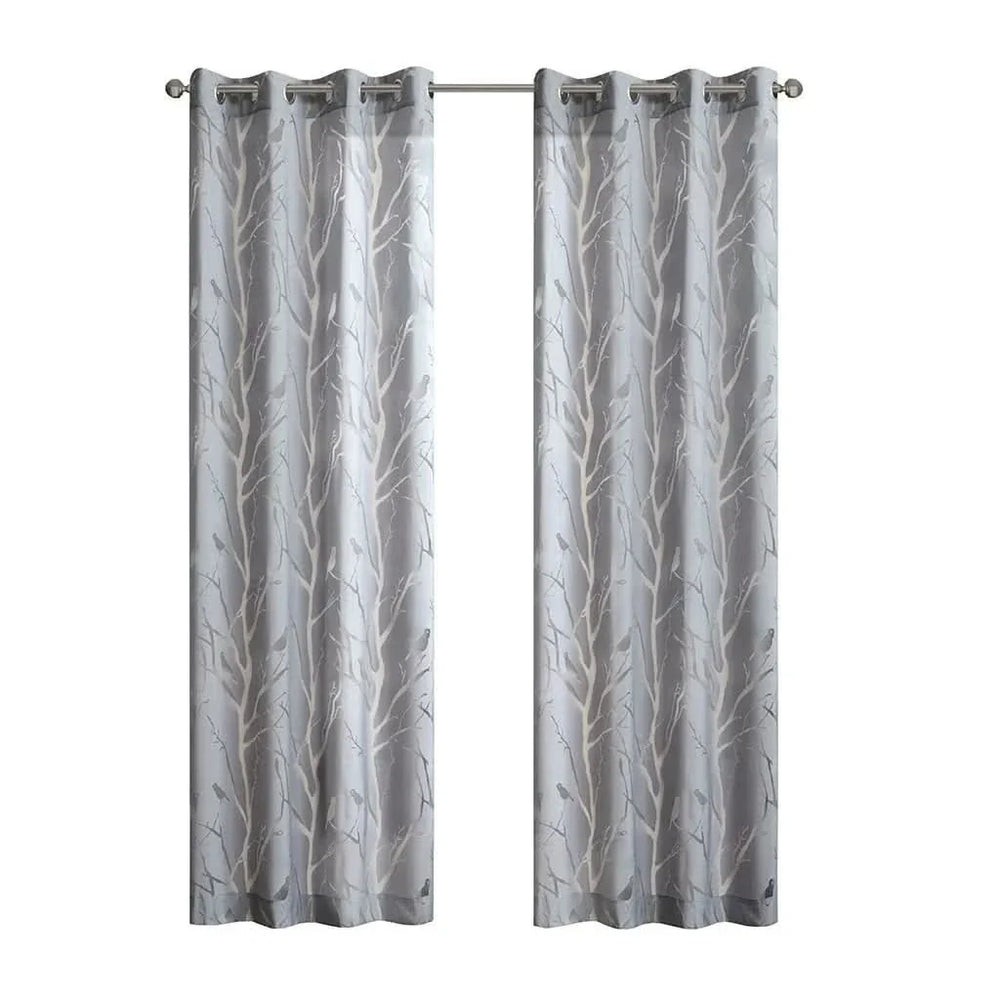 Sheer Curtain Bird On Branches Burnout Polyester Grommet Top Panel Media 3