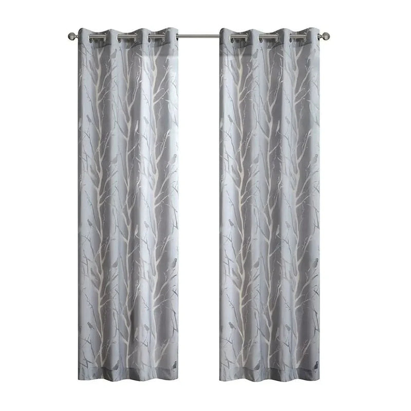 Sheer Curtain Bird On Branches Burnout Polyester Grommet Top Panel