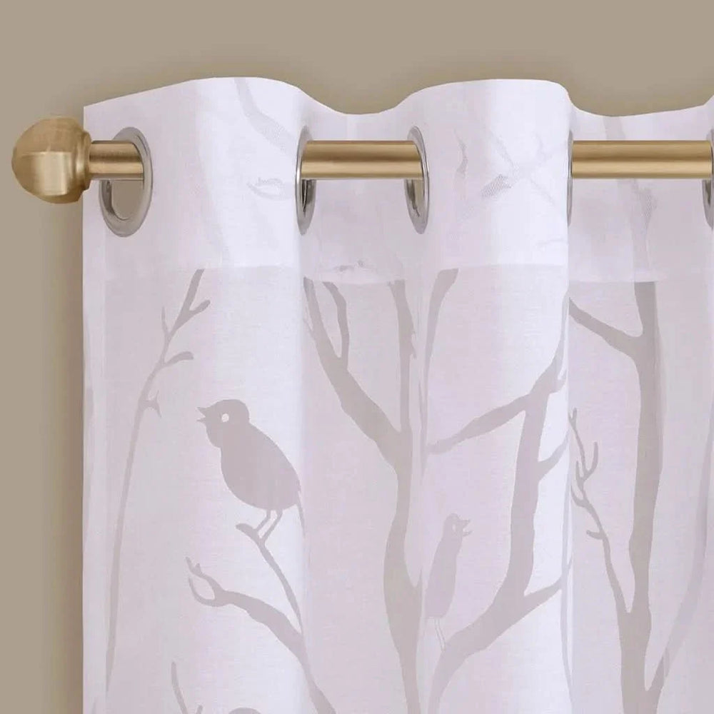 Sheer Window Curtain Polyester Grommet Top Bird Branches Pattern White Media 9