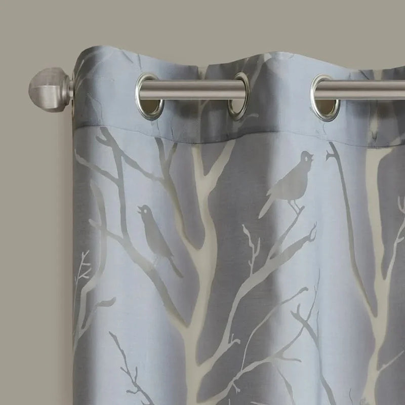 Sheer Curtain Bird On Branches Burnout Polyester Grommet Top Panel