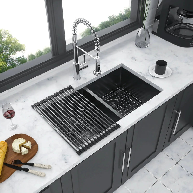 Stainless Steel Kitchen Sink Gunmetal Black Double Bowl Undermount 33x19