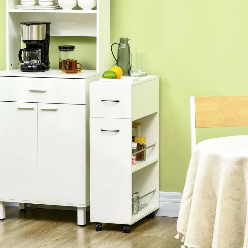 Rolling Kitchen Storage Cart For Small Spaces Particle Board Space-Saving