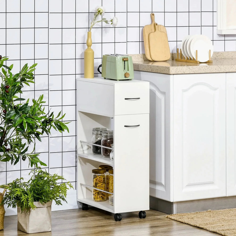 Rolling Kitchen Storage Cart For Small Spaces Particle Board Space-Saving Media 9