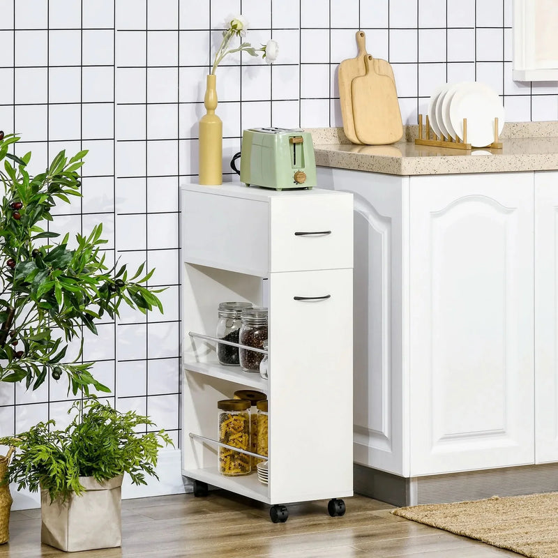 Rolling Kitchen Storage Cart For Small Spaces Particle Board Space-Saving