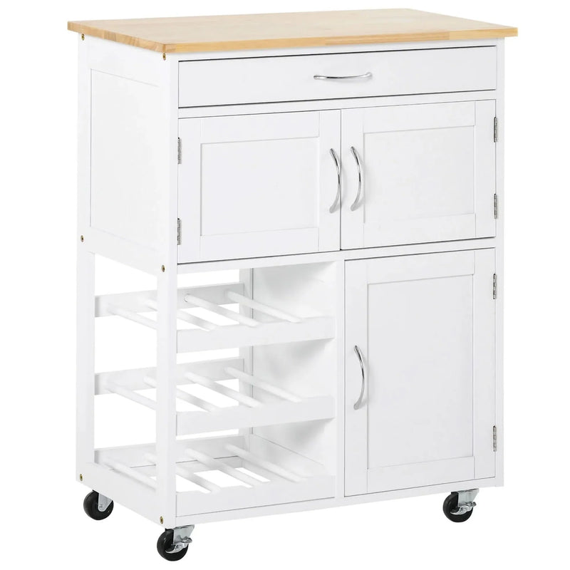Bar Cart Rubber Wood Rolling Kitchen Island On Wheels And Wine Rack