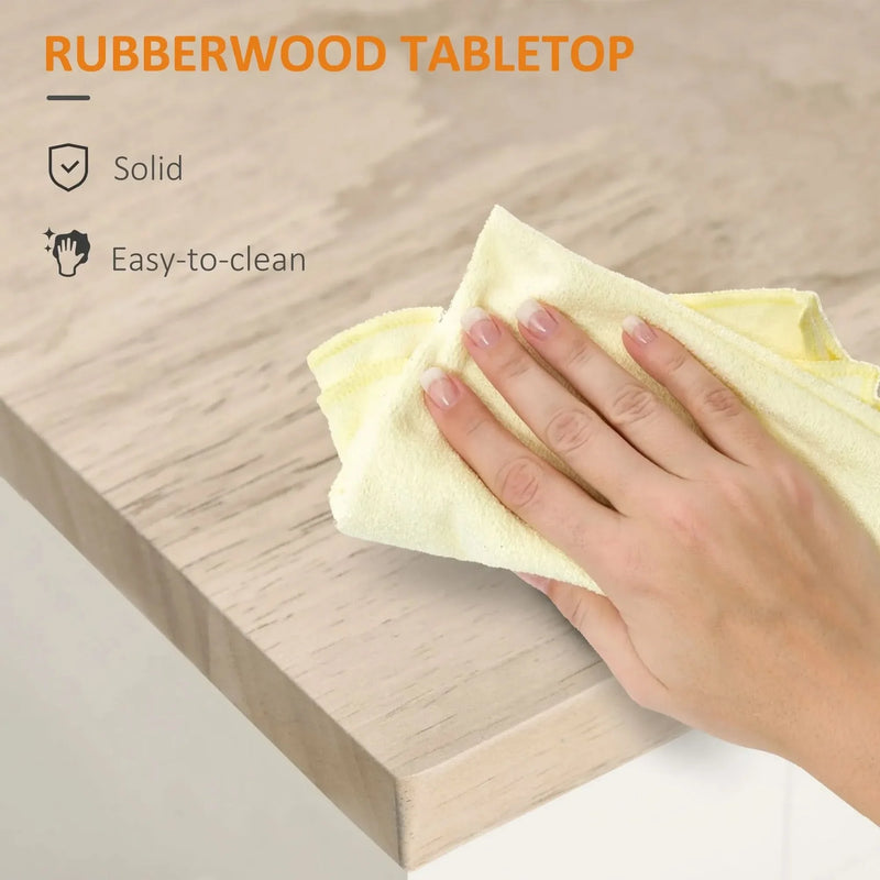 Kitchen Island Cart Rubber Wood White With Drawer & Storage Cabinet & Towel Rack