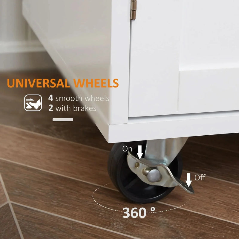 Kitchen Island Cart Rubber Wood White With Drawer & Storage Cabinet & Towel Rack