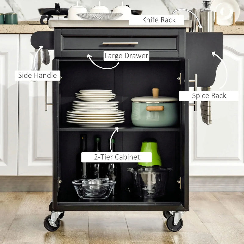 Kitchen Island On Wheels Stainless Steel Countertop With Drawer Storage