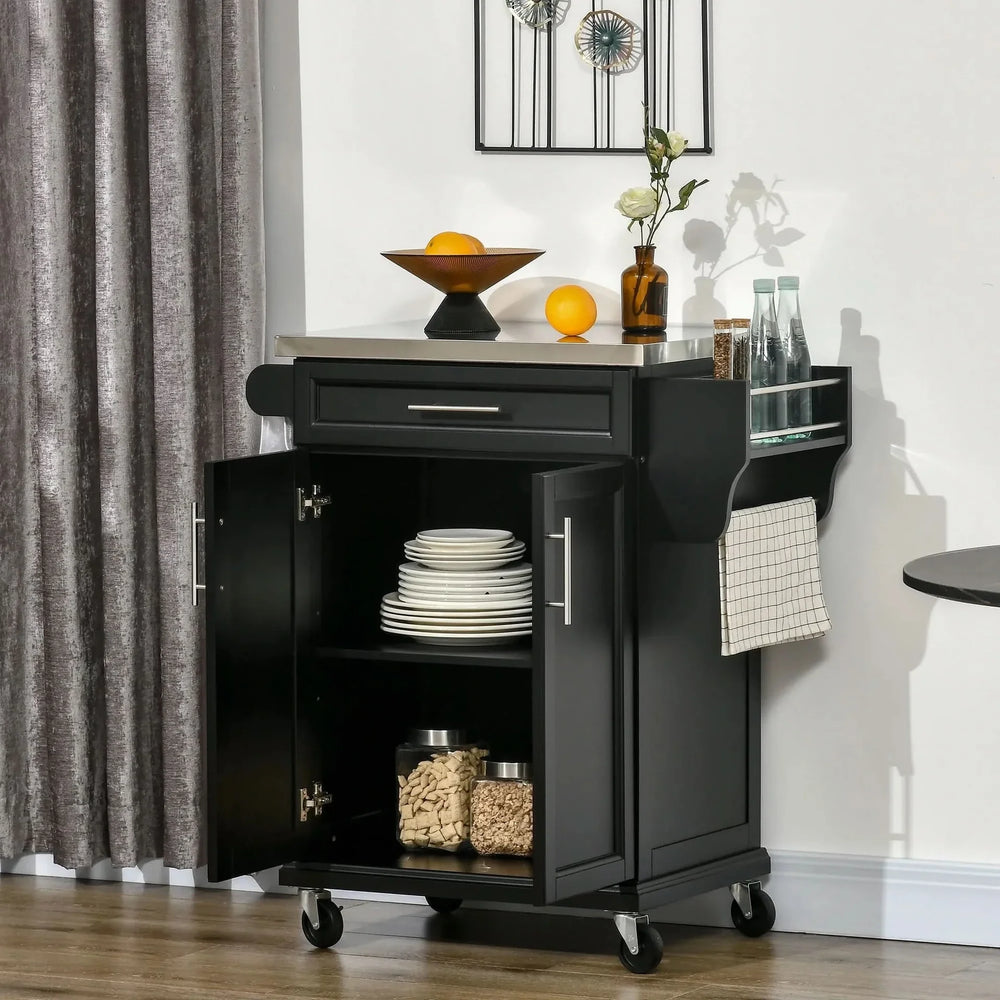 Kitchen Island On Wheels Stainless Steel Countertop With Drawer Storage Media 2