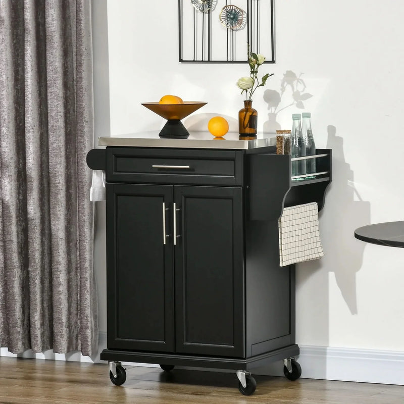 Kitchen Island On Wheels Stainless Steel Countertop With Drawer Storage