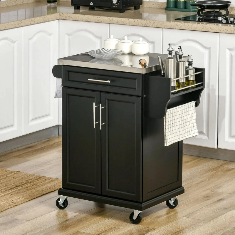 Kitchen Island On Wheels Stainless Steel Countertop With Drawer Storage