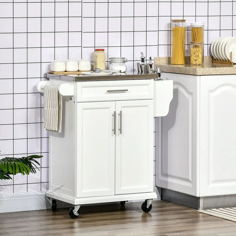 Kitchen Island Cart Stainless Steel Countertop With Drawer & Towel Rack