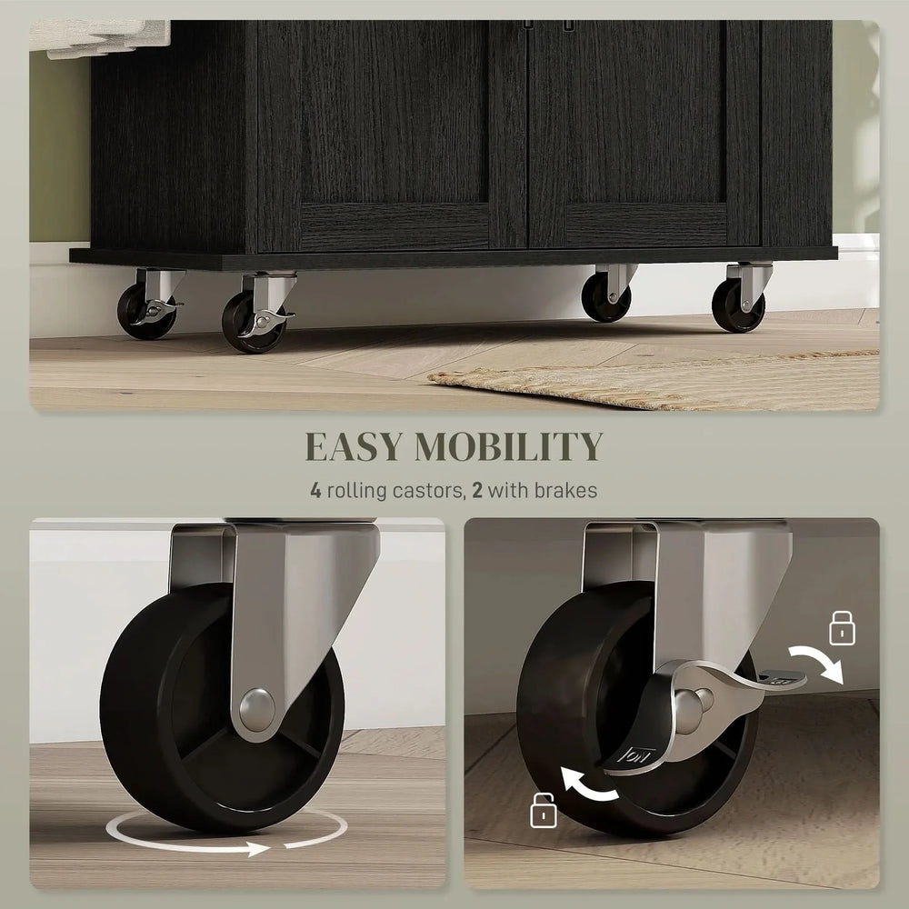 Kitchen Island Wooden Cabinet Rolling Cart With Storage & USB Ports Media 2