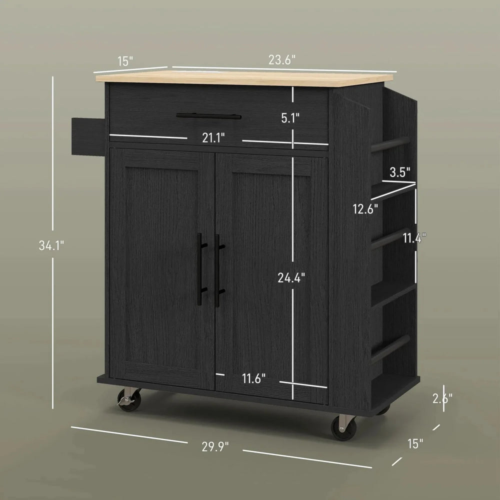 Kitchen Island Wooden Cabinet Rolling Cart With Storage & USB Ports Media 7