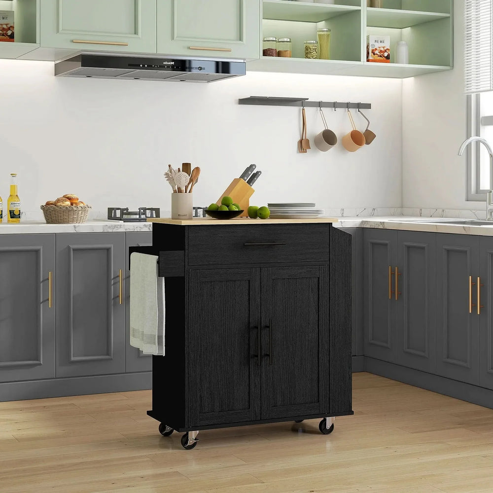 Kitchen Island Wooden Cabinet Rolling Cart With Storage & USB Ports Media 9