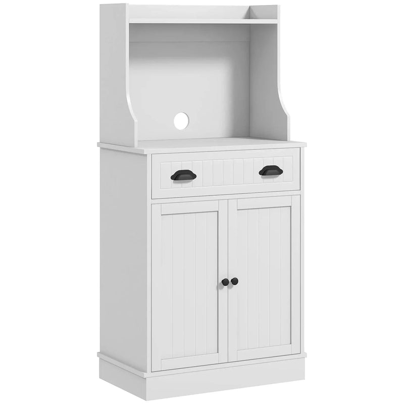 Microwave Cabinet With Storage Drawer & Double Doors Hutch White Cabinet