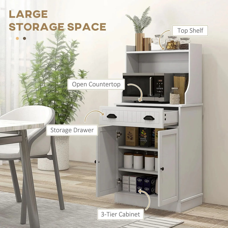 Microwave Cabinet With Storage Drawer & Double Doors Hutch White Cabinet