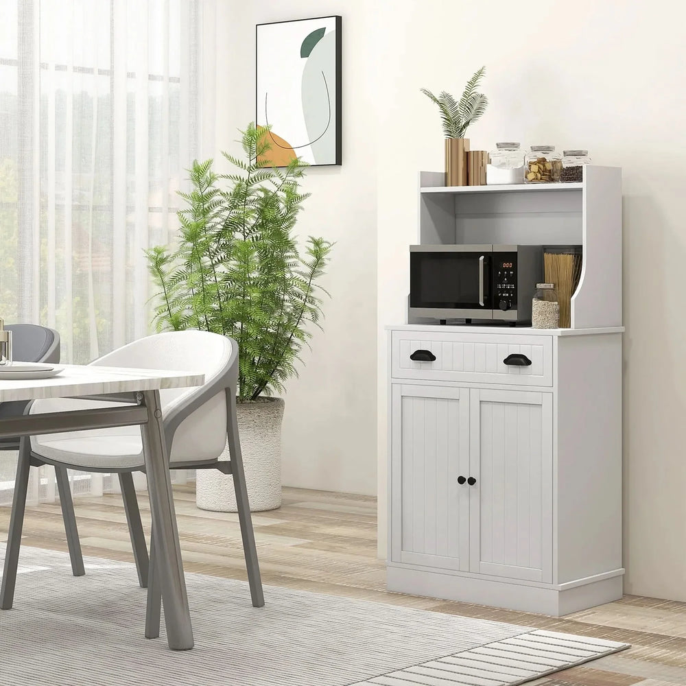 Microwave Cabinet With Storage Drawer & Double Doors Hutch White Cabinet Media 8