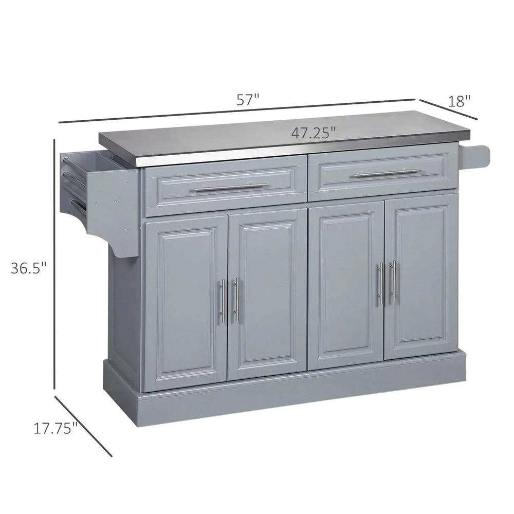Rolling Kitchen Island Stainless Steel Top & Storage With Adjustable Shelves Media 3