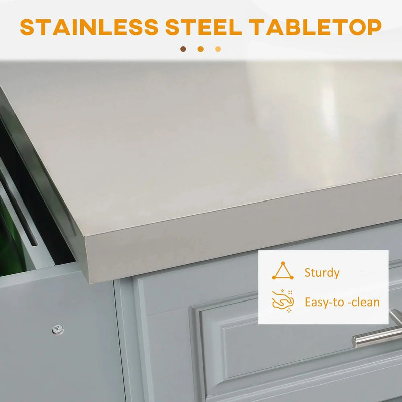 Rolling Kitchen Island Stainless Steel Top & Storage With Adjustable Shelves