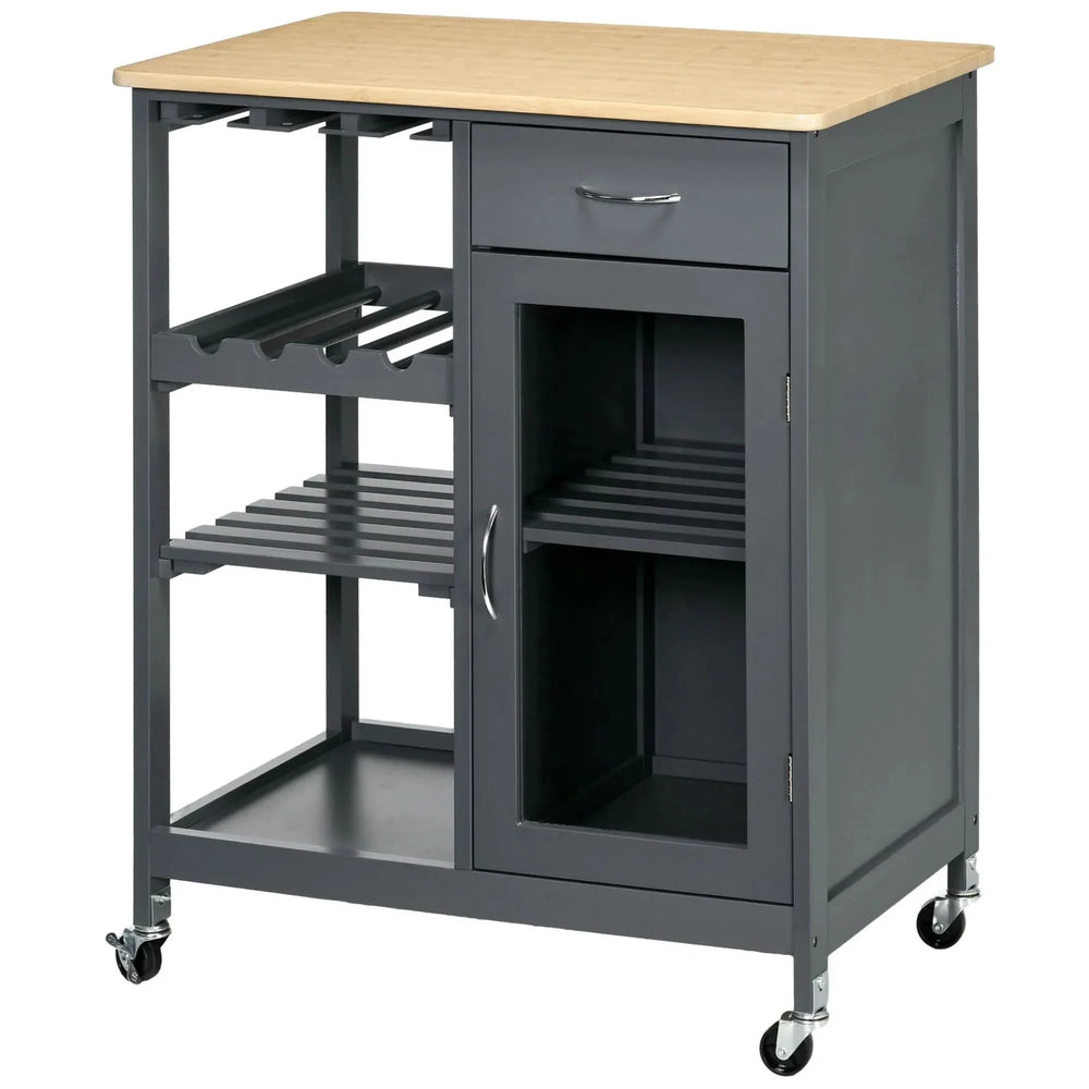 Rolling Kitchen Island Engineered Wood Storage & Wine Rack With Drawer Media 10