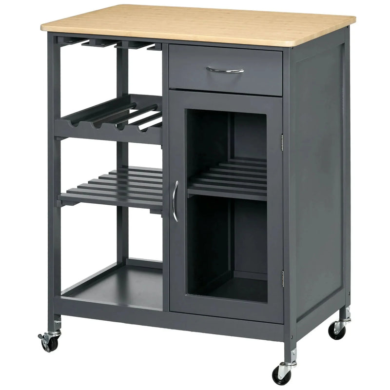 Rolling Kitchen Island Engineered Wood Storage & Wine Rack With Drawer