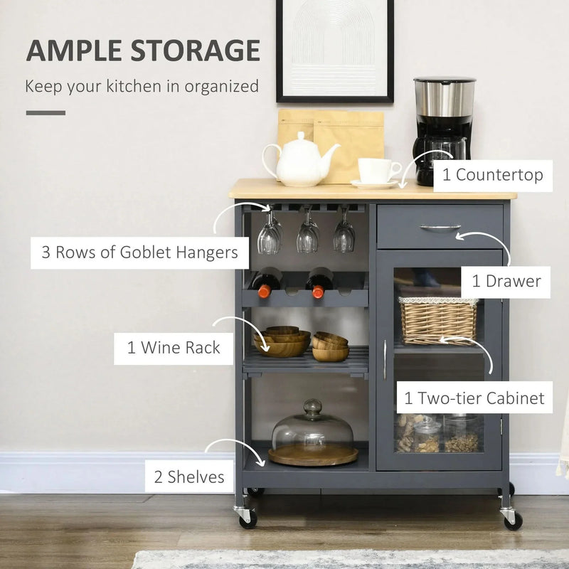 Rolling Kitchen Island Engineered Wood Storage & Wine Rack With Drawer