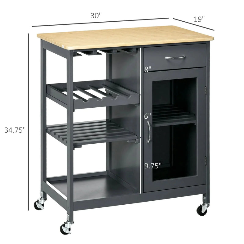 Rolling Kitchen Island Engineered Wood Storage & Wine Rack With Drawer