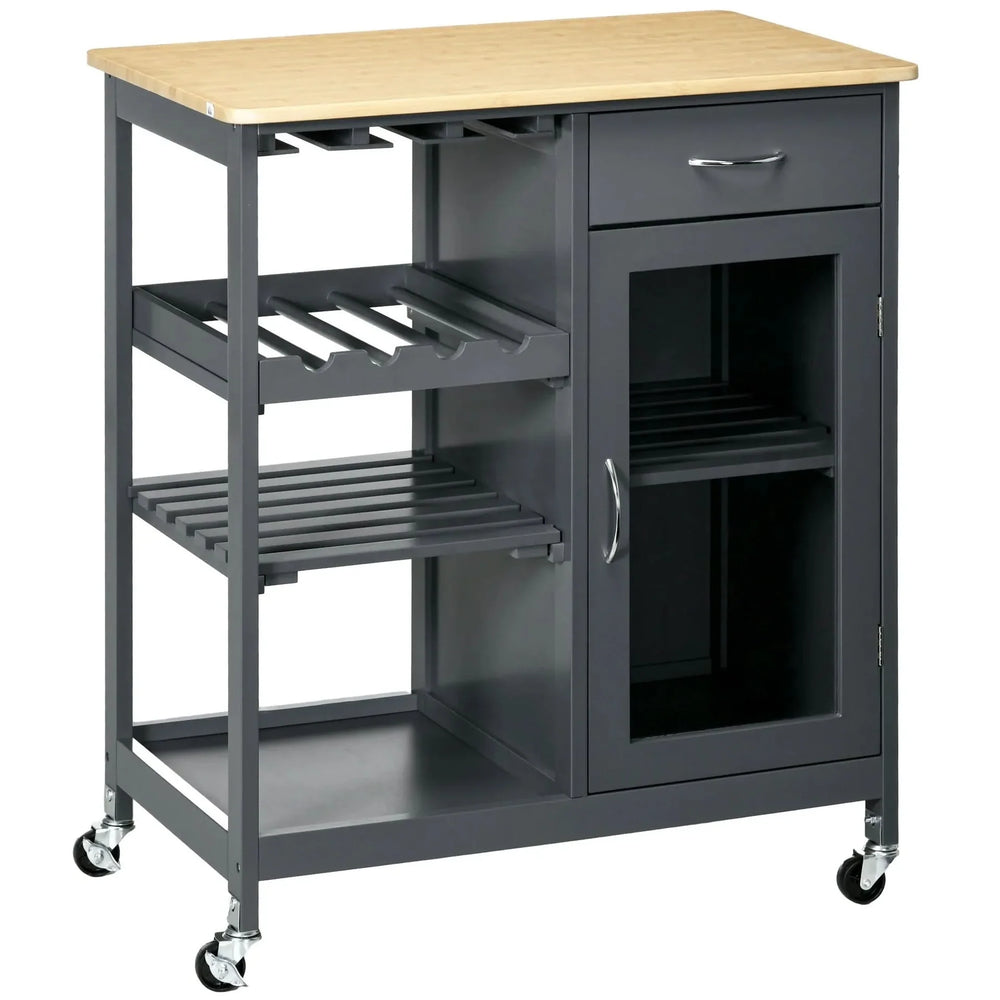 Rolling Kitchen Island Engineered Wood Storage & Wine Rack With Drawer Media 1