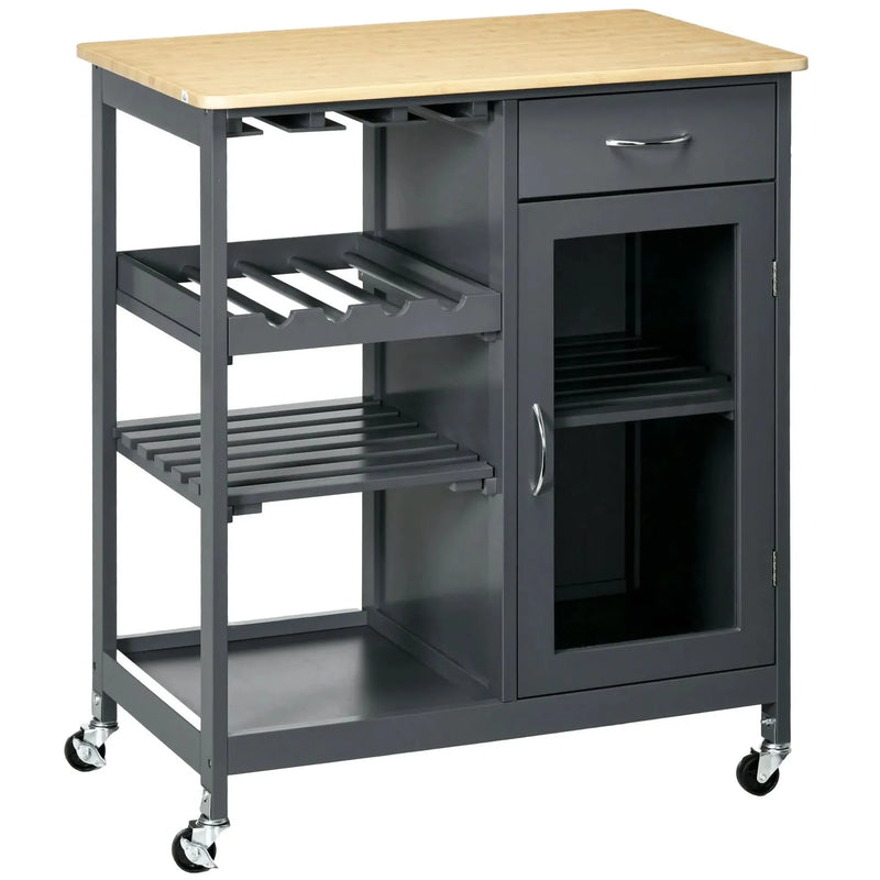Rolling Kitchen Island Engineered Wood Storage & Wine Rack With Drawer