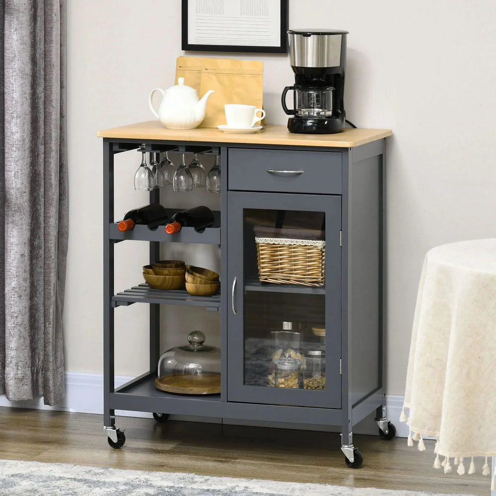 Rolling Kitchen Island Engineered Wood Storage & Wine Rack With Drawer Media 8