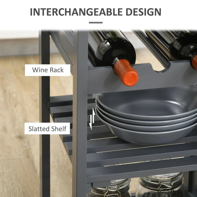 Rolling Kitchen Island Engineered Wood Storage & Wine Rack With Drawer