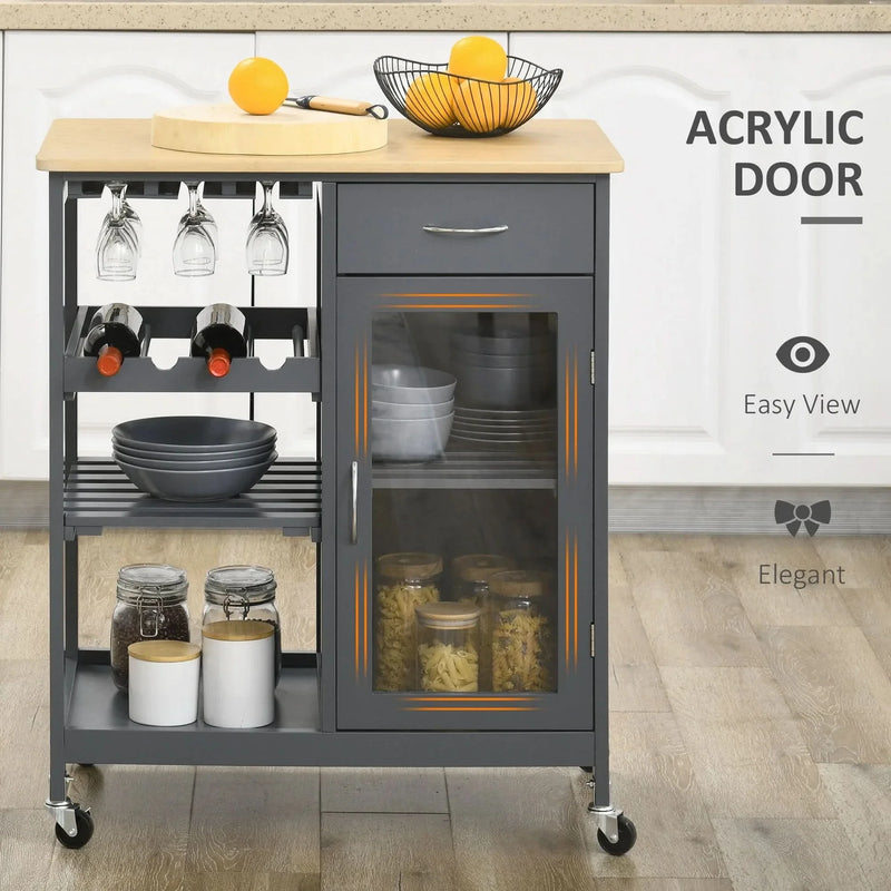 Rolling Kitchen Island Engineered Wood Storage & Wine Rack With Drawer
