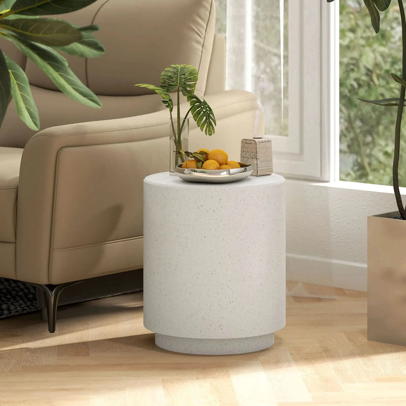 Round Side Table Terrazzo Finish & Lightweight End Table With Adjustable Feet
