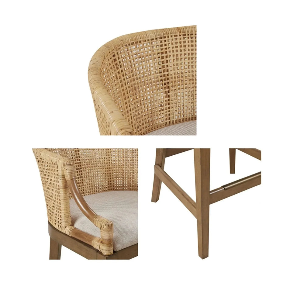 Rattan Counter Stool Natural Finish Cushioned Seat Counter Height Media 7