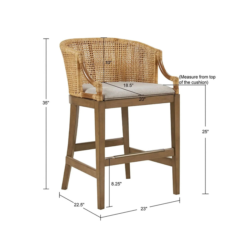 Rattan Counter Stool Natural Finish Cushioned Seat Counter Height