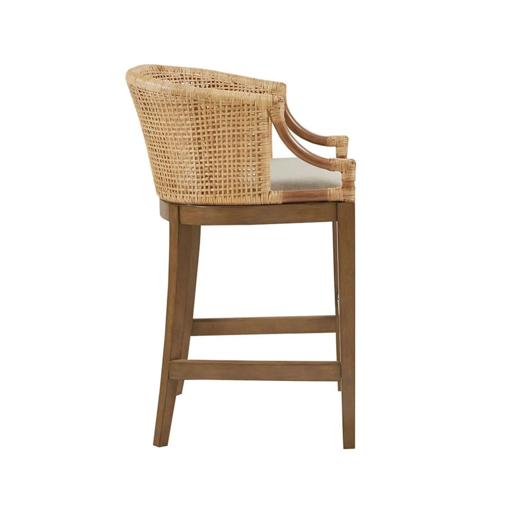 Handcrafted Rattan Counter Stool with Cushioned Seat in Natural Finish, 25' Height - DTY Store