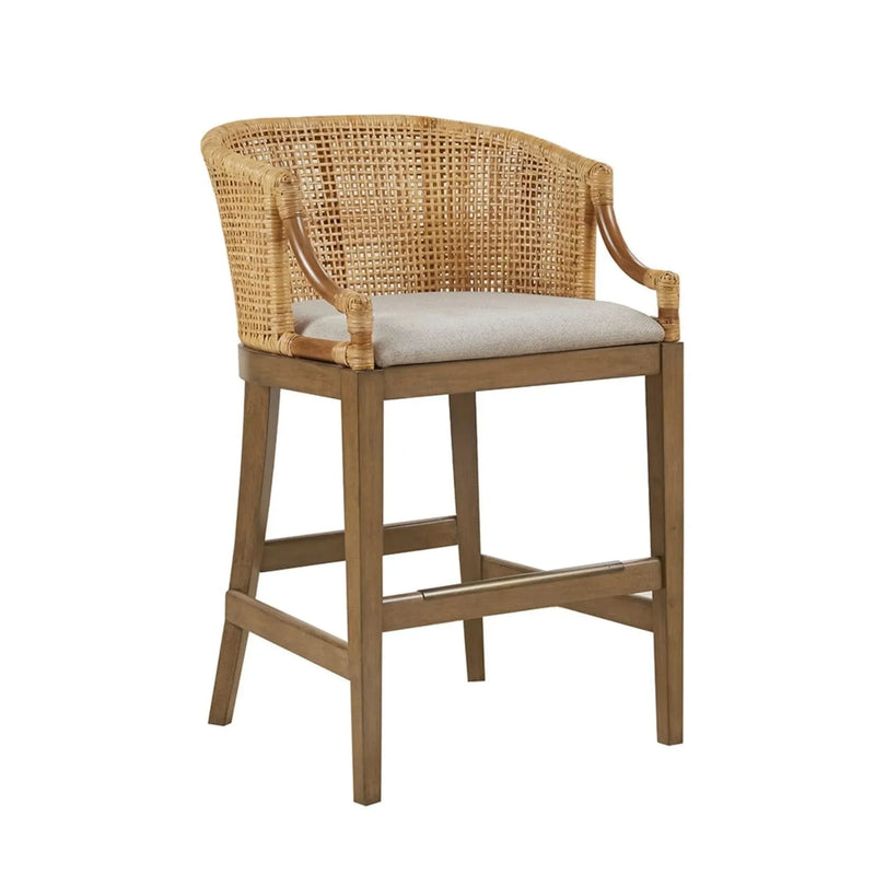 Rattan Counter Stool Natural Finish Cushioned Seat Counter Height