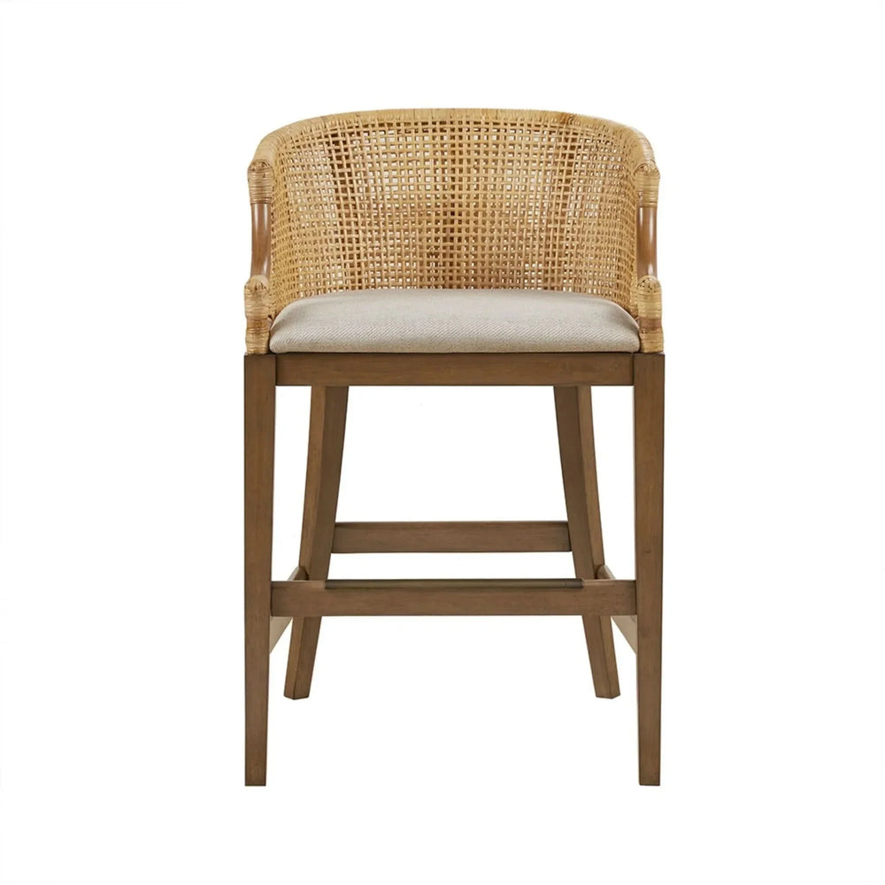 Handcrafted Rattan Counter Stool with Cushioned Seat in Natural Finish, 25' Height - DTY Store