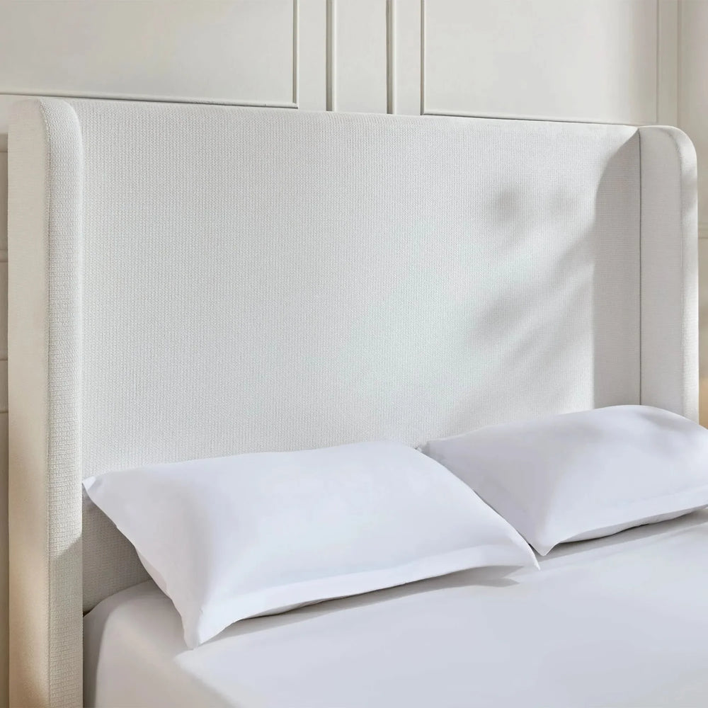 Upholstered Headboard Bed Frame Cream White Fabric & Metal Contemporary Media 7