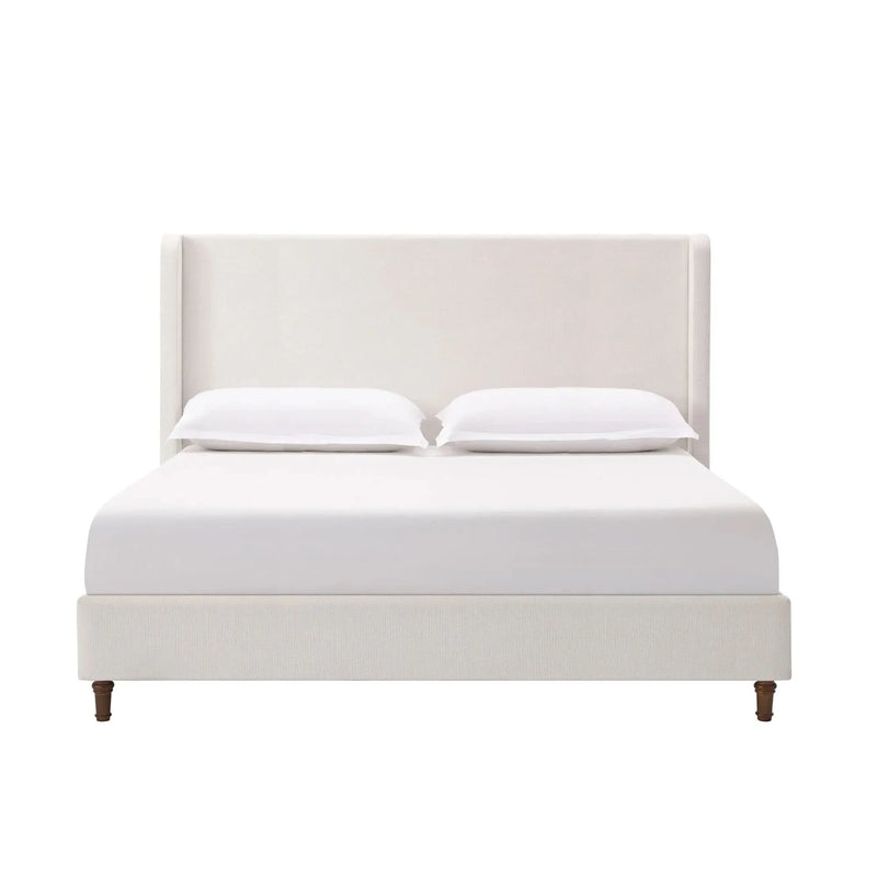 Upholstered Headboard Bed Frame Cream White Fabric & Metal Contemporary