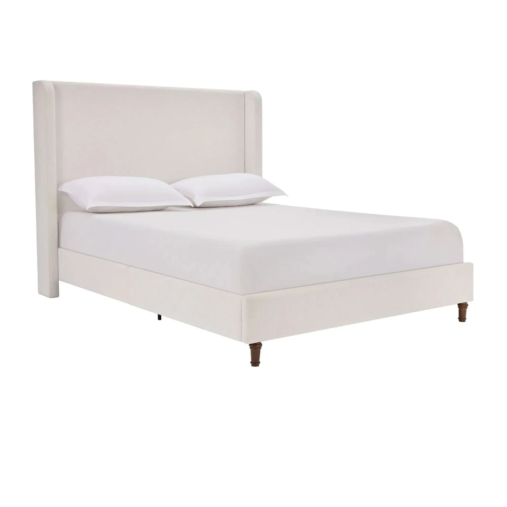 Upholstered Headboard Bed Frame Cream White Fabric & Metal Contemporary Media 9