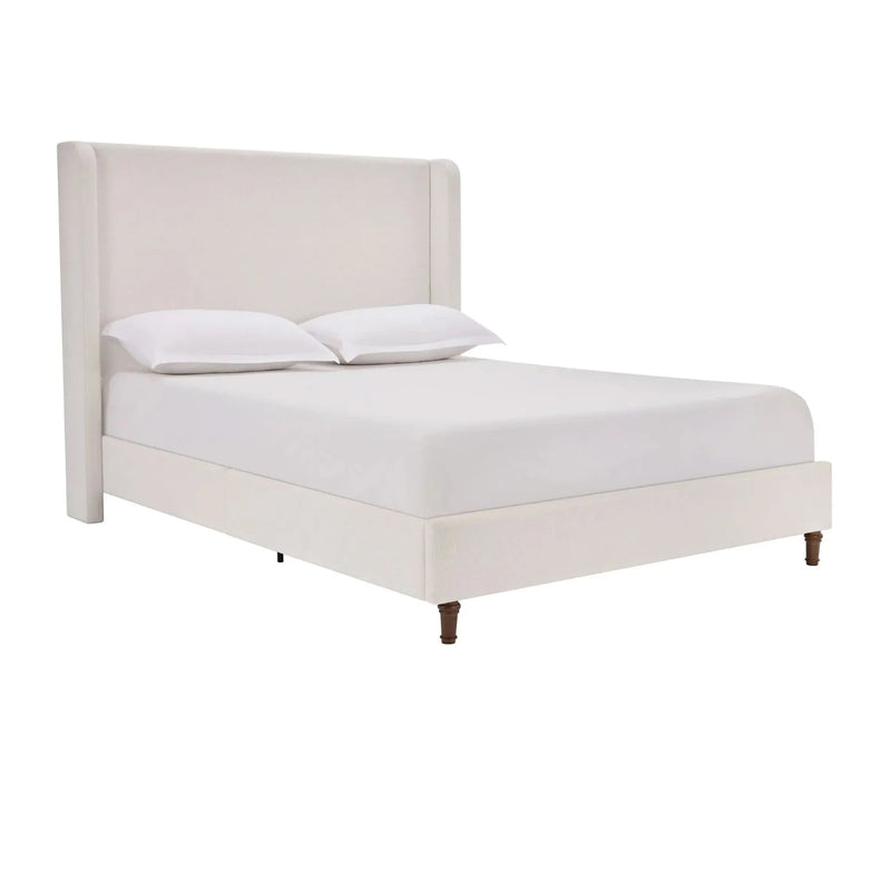 Upholstered Headboard Bed Frame Cream White Fabric & Metal Contemporary